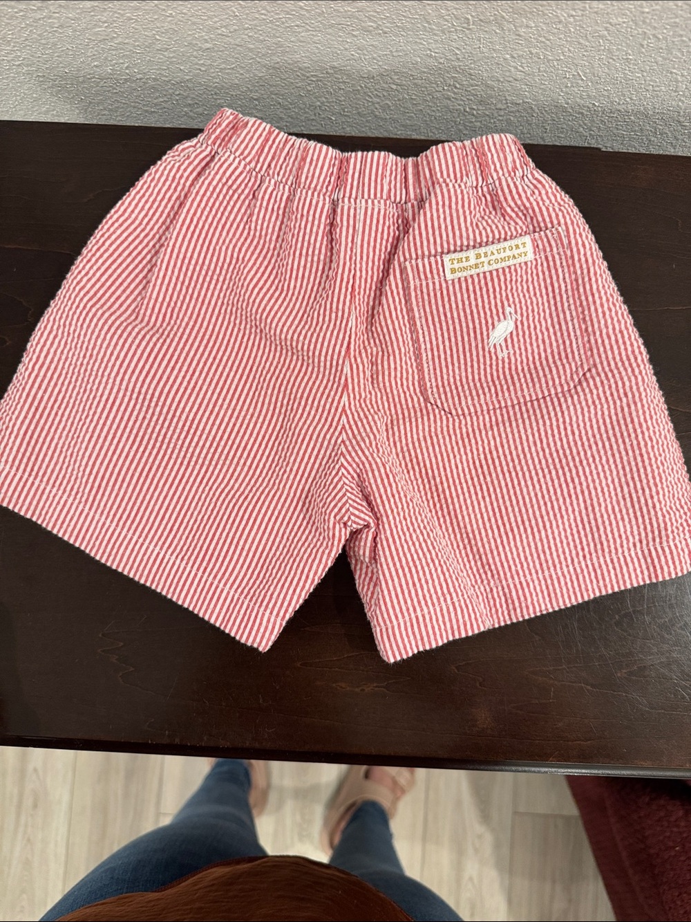 The Beaufort Bonnet Company Red Seersucker Shorts with Sailboat Patch - Picture 2 of 4